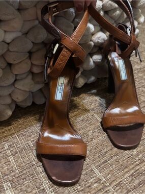 Prada Tan Brown Leather Strappy Heels